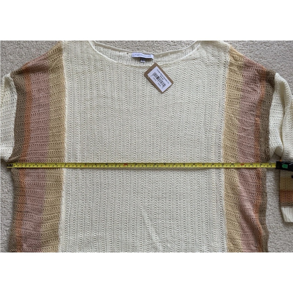 Miss Sparkling Oversized Open Knit Sweater Top Wmns L Earthy Striped Beachy Boho - Picture 10 of 11